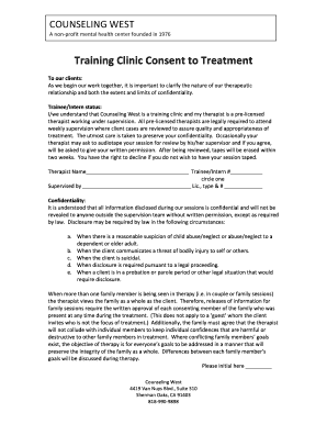 Counseling West Training Clinic Consent to Treatment