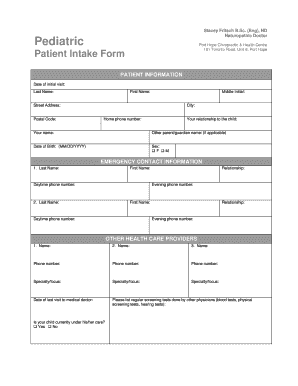 Pediatric Naturopathic Doctor Patient Intake Form