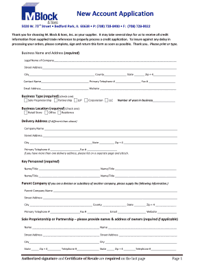 New Account Application Form