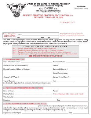 Santa Fe County Business Personal Property Declaration