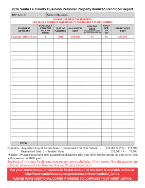 Santa Fe County Business Personal Property Rendition Report