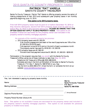 2015 Santa Fe County Property Tax Prepayment Form