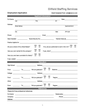 Oilfield Staffing Services Employment Application