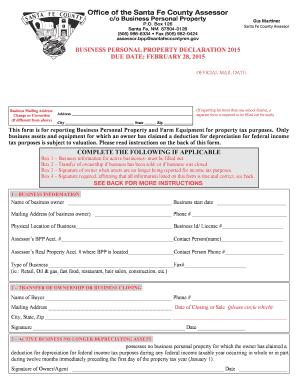 Santa Fe County Business Personal Property Declaration