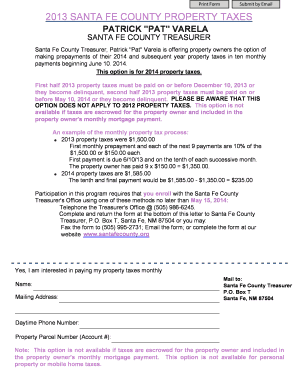 Santa Fe County Property Tax Prepayment Form