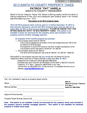 2013 Santa Fe County Property Tax Prepayment Form