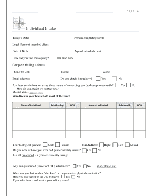 Individual Intake Form for Therapy