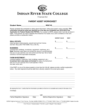 Parent Asset Worksheet for FAFSA