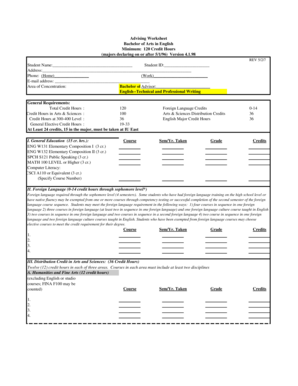 Bachelor of Arts in English Advising Worksheet