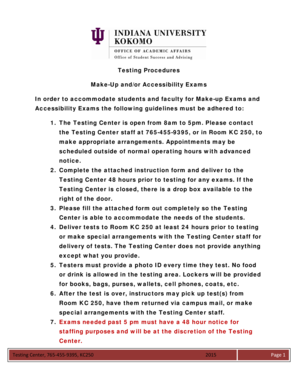 Testing Center Exam Form