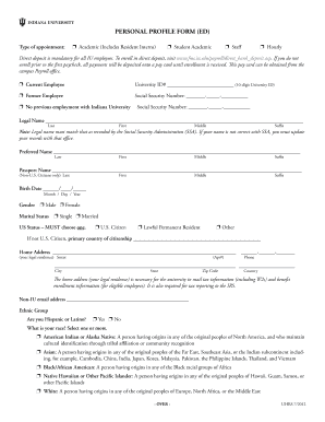 Indiana University Personal Profile Form
