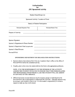 Fillable Online jsu JSU Sponsored Activity Fax Email Print - pdfFiller