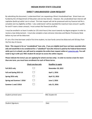Indian River State College Direct Unsubsidized Loan Request
