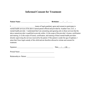 Informed Consent for Mental Health Treatment