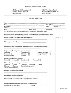 Nutrition Intake Form