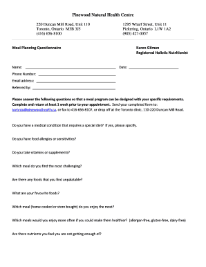 Meal Planning Questionnaire