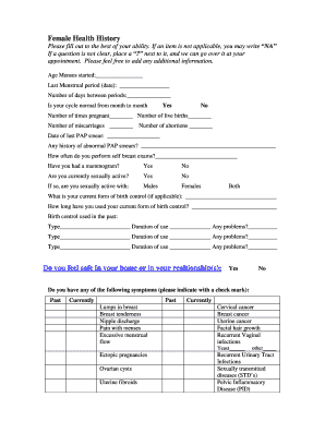 Female Health History Form
