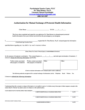 Authorization for Mutual Exchange of Protected Health Information