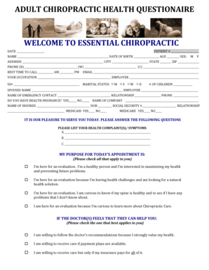Adult Chiropractic Health Questionnaire