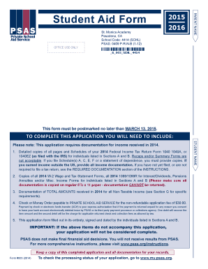 Student Aid Form 2015