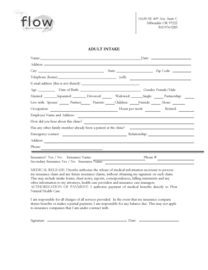 Adult Intake Form for Naturopathic Medical Care