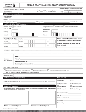 Demand Draft/Cashier's Order Requisition Form