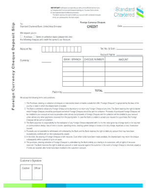 Foreign Currency Cheque Deposit Slip