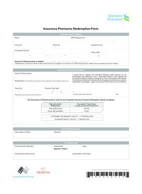 Insurance Premiums Redemption Form