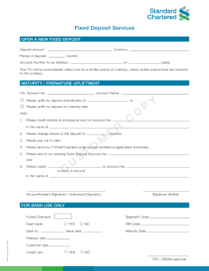 Bank Fixed Deposit Premature Upliftment Form