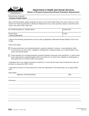 Nebraska Waiver of Physical Examination/Visual Evaluation