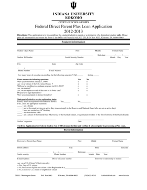 Federal Direct Parent PLUS Loan Application