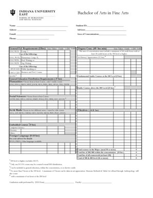 Bachelor of Arts in Fine Arts Degree Audit Form