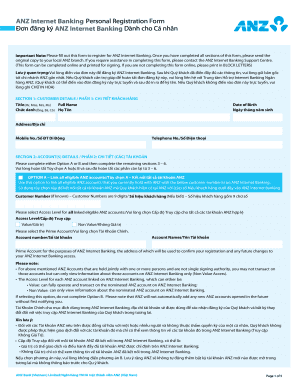 ANZ Internet Banking Personal Registration Form