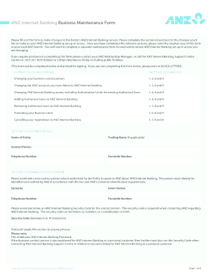 ANZ Internet Banking Business Maintenance Form