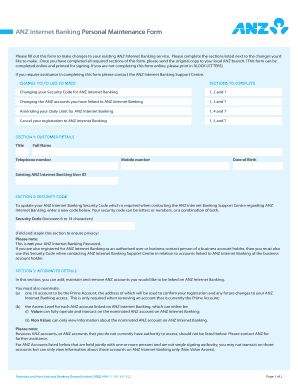 ANZ Internet Banking Personal Maintenance Form