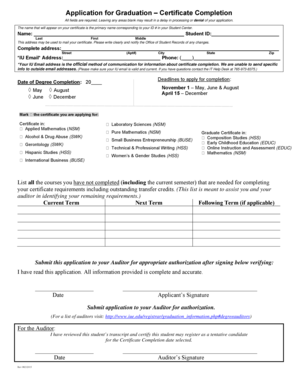 Application for Graduation – Certificate Completion