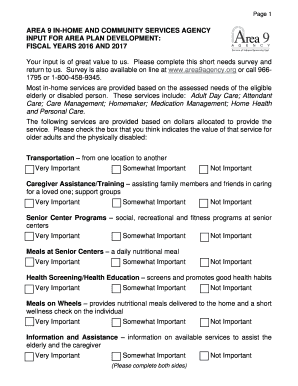 Area 9 In-Home and Community Services Survey