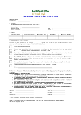 Cardholder Complaint and Dispute Form