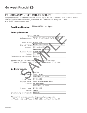 Promissory Note Check Sheet