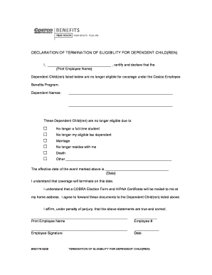 Declaration of Termination of Eligibility for Dependent Child(ren)
