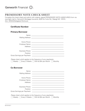 Promissory Note Check Sheet