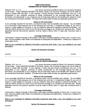 Employee Notice Termination of Group Insurance