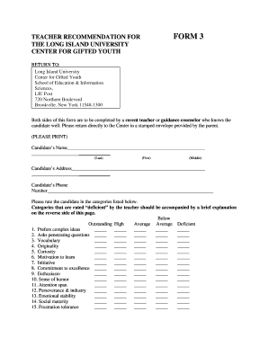 Teacher Recommendation Form 3