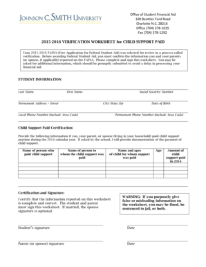 2015-2016 Child Support Verification Worksheet