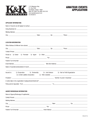 Amateur Events Insurance Application