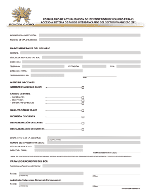 FORMULARIO DE ACTUALIZACIÓN DE IDENTIFICADOR DE USUARIO PARA EL ACCESO A SISTEMA DE PAGOS INTERBANCARIOS DEL SECTOR FINANCIERO (SPI)