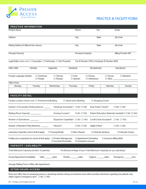 Dental and Vision Practice and Facility Form