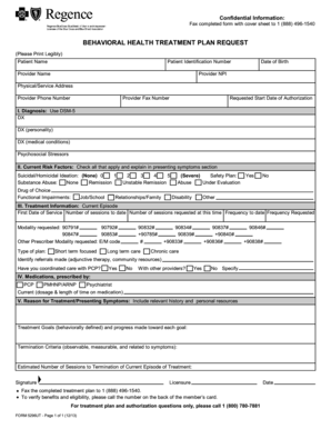 Behavioral Health Treatment Plan Request