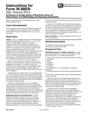Form W-8BEN Certificate of Foreign Status