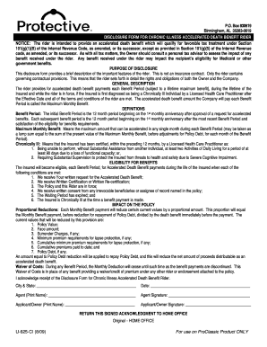 Disclosure Form for Chronic Illness Accelerated Death Benefit Rider